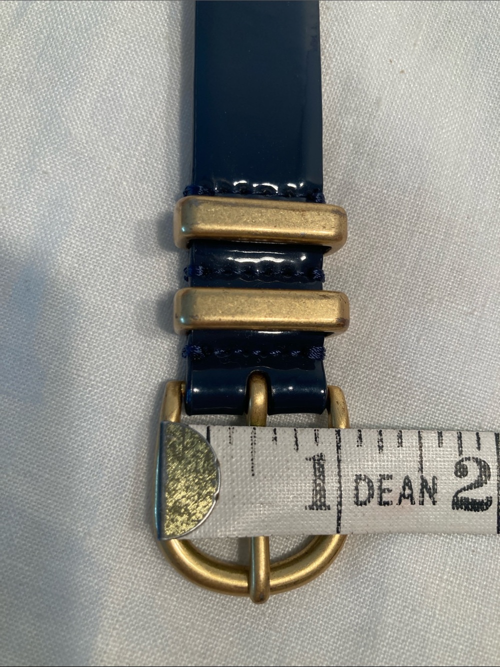 J. Crew Navy Patent Leather Belt with Gold Buckle - Picture 10 of 14